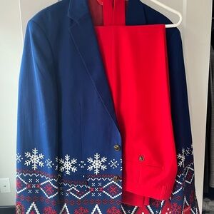 Festive Blue and Red Suit with Snowflake Pattern